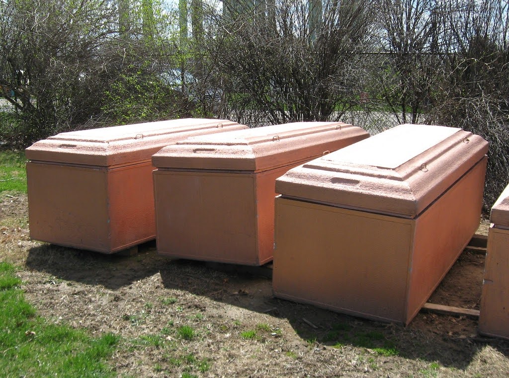 Concrete burial vaults ready to be used for casket protection